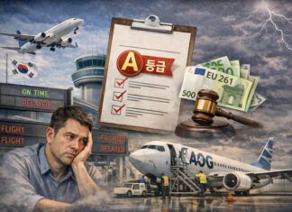 국토부 항공서비스 평가는 ‘우수’, 지연·결항 속 승객 불안은 여전 항공 지연과 결항으로 불안해하는 승객과 공항 전광판, 정비 중인 항공기를 담은 기사 대표 이미지