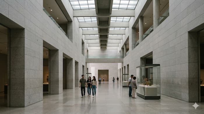 국립중앙박물관 내부 로비와 차분한 관람객 동선