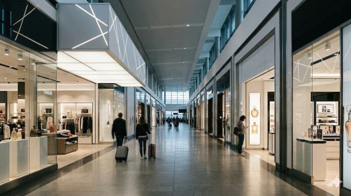 Gemini_Generated_Image_upbnayupbnayupbn 공항 면세구역 전경과 이동하는 여행객들, 면세 비즈니스 변화의 분위기를 보여주는 이미지 / 기사 참고용 이미지 by 미디어원