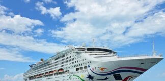 “항공권 폭등, 배가 답이다”… 스타드림크루즈, 아시아 럭셔리 시장 ‘정면돌파’ 스타드림크루즈의 대형 크루즈선 스타보이저호가 푸른 바다 위를 항해하는 모습. 흰색 선체에 별 문양과 ‘STAR VOYAGER’ 영문 로고가 선명하게 보인다.